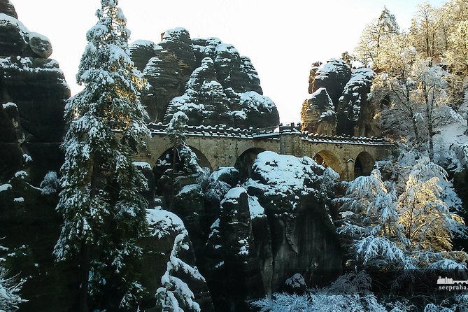Bohemian And Saxon Switzerland Winter Tour from Prague - Pravcicka Gate and Sokoli hnizdo: the sandstone wow factor on the Czech side