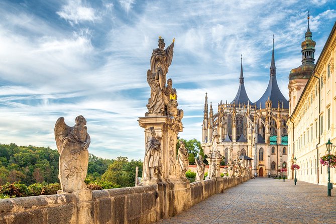 Kutná Hora Medieval Town in Vintage Cabrio car - St Barbara’s Cathedral: UNESCO Gothic, built for miners