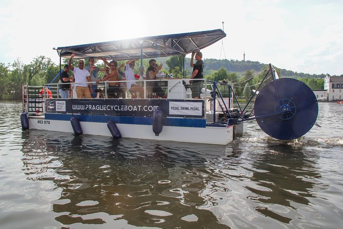 Prague Cycle Boat - The Swimming Beer Bike - The Long Pedal Stretch on Vltava Beach