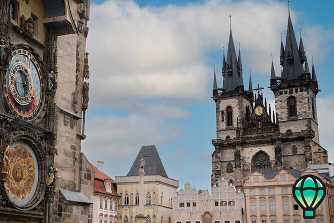 Prague Essential Tour Old Town and Jewish Quarter - Týn Church and the Astronomical Clock, side-by-side story time