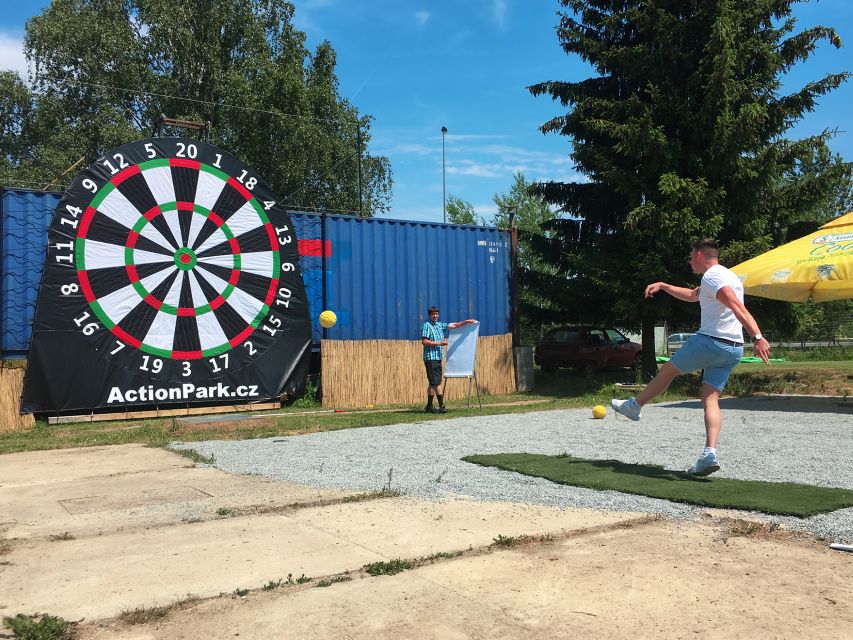 Prague : Giant Foot Darts and Giant Beer Pong Game - Giant Beer Pong: Barrels, a Football Ball, and Team Energy