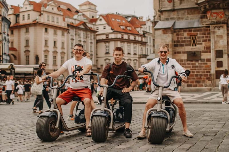 Prague: Guided Fat Tire e-Scooter Tour - The meeting point and scooter setup near Old Town Square
