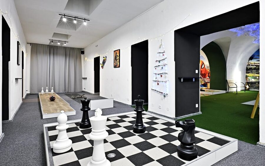 Prague: Mazemania Miniature Golf Experience - The 18 Holes: Sports Fields, Living Rooms, and Garden Moments