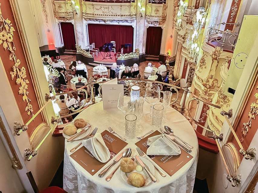 Prague: Mozart Ballroom Concert Ticket with 3-Course Dinner - Drinks, Wine Prices, and the Welcome Drink Factor