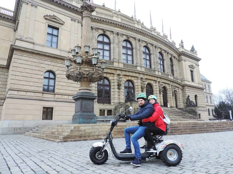 Prague: Panoramic Viewpoints Guided Electric Tricycle Tour - The Franz Kafka Museum stop and the narrow street moment