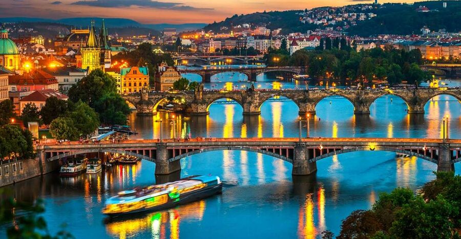 Prague: Vltava River Night Cruise with Buffet - Getting On: Čechův Bridge and the First Views