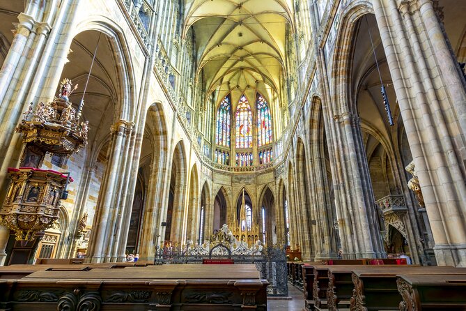 Skip the line: Prague Castle Interiors Tour with Local Guide - St. Vitus Cathedral interiors: Mucha glass and the Last Judgment mosaic